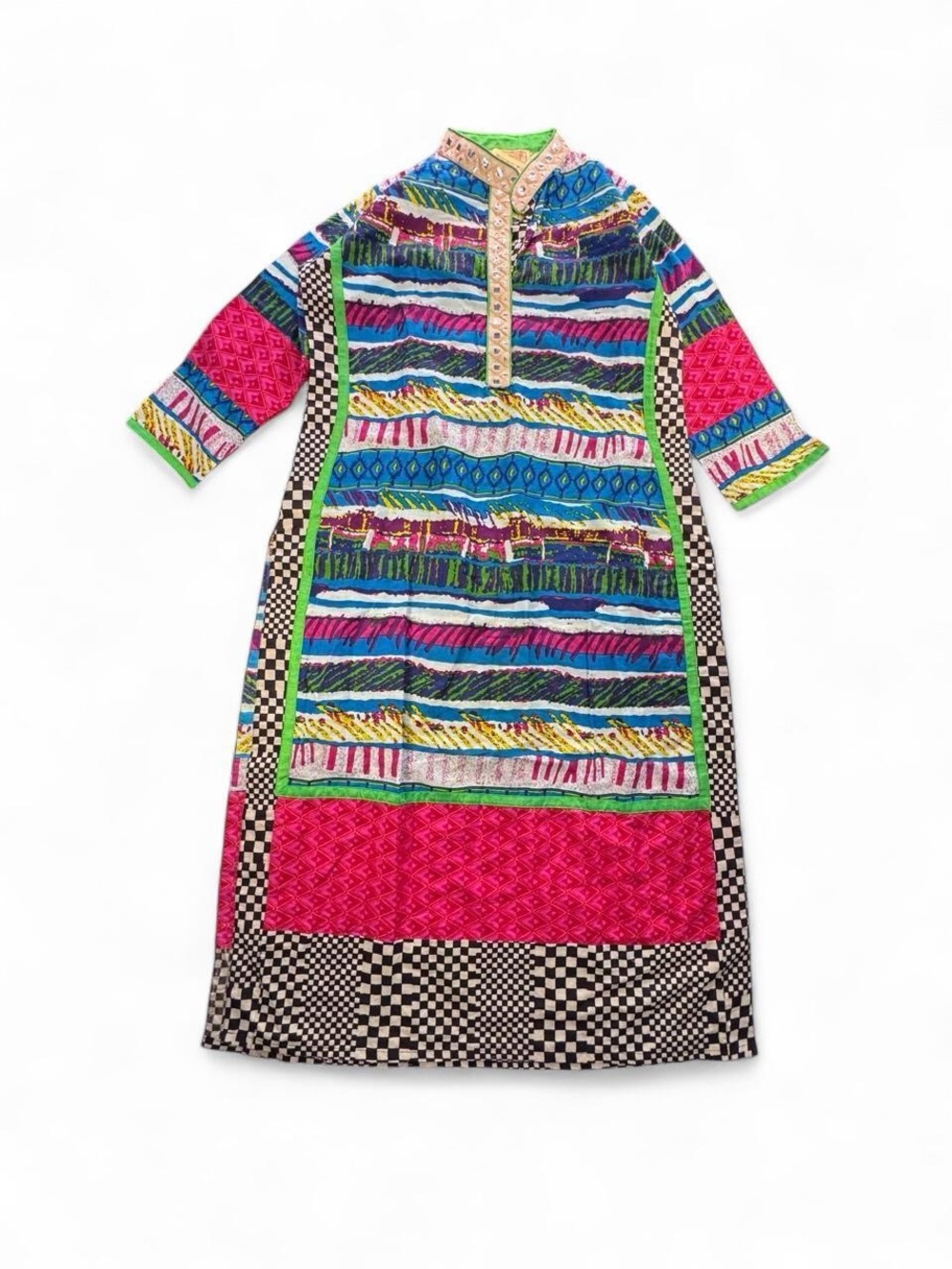 Srishti Women's Multicolor Patchwork Printed Cotton Georgette Kurta XL Boho Chic